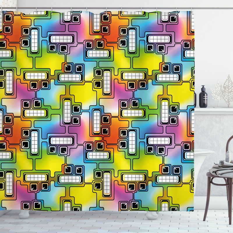 Dakota Fields Colorful Shower Curtain Fun Characters Pattern Multicolor, 70"H x 69"W