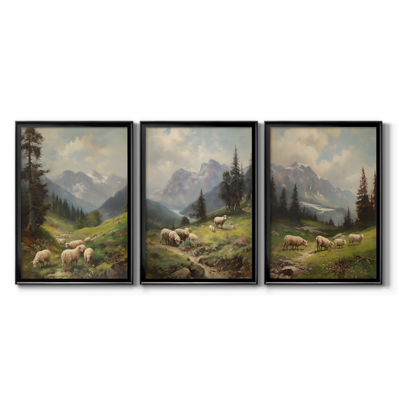 ANIMALS Series CECV - Toile tendue avec châssis encadré - 3 pièces, H 19 po x l 27 po, Noir