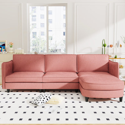 Grand canapé en L 107,8 po à 4 places en forme de L avec poche latérale mobile sur les accoudoirs, tissu moderne pour la détente à l’appartement, tissu respirant, ressorts, mousse à haute densité, structure, capacité de 800 livres,