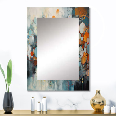 Orange et bleu géométrique illusions - miroir mural géométrique, miroir décoratif orange, impression d'art en métal