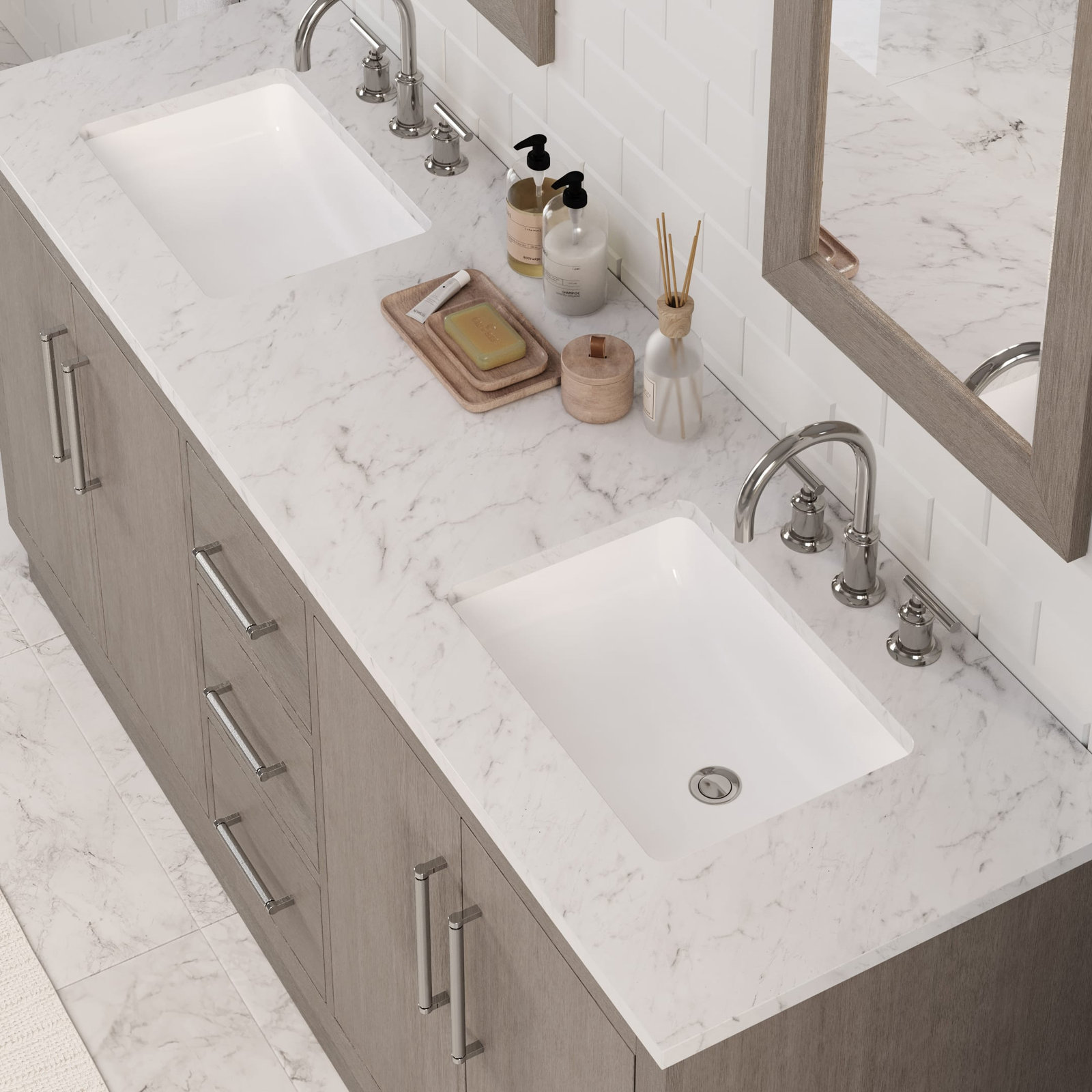 Kamila 72" Carrara Marble Double Bathroom Vanity, Chrome