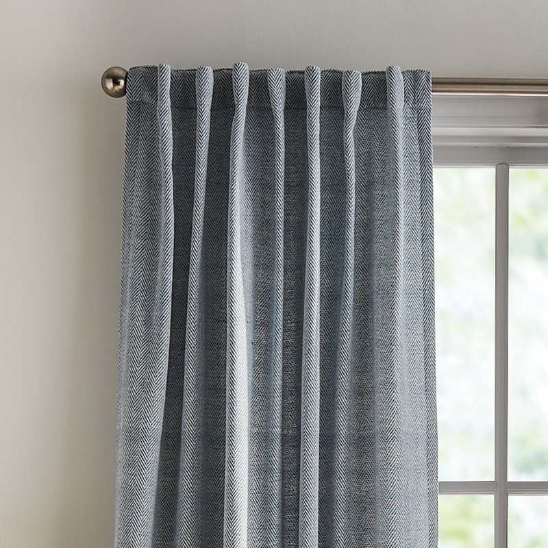 Herringbone Backtab Light Filtering Dusty Indigo Curtain Panel Pair (Set of 2)