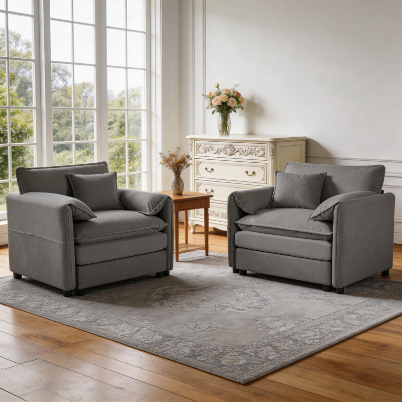 Ensemble de 2 fauteuils surdimensionnés en chenille surdimensionnés pour la chambre à coucher et le salon, Gris