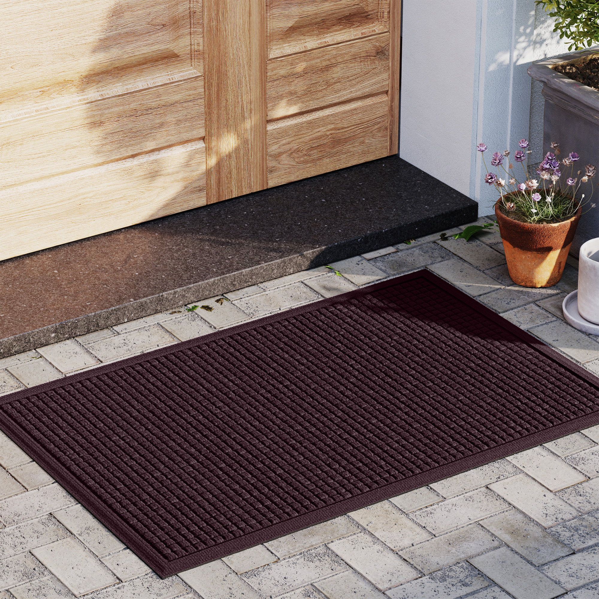 WaterHog Squares Indoor Outdoor Door Mat, Rectangle 2' x 3', Bordeaux
