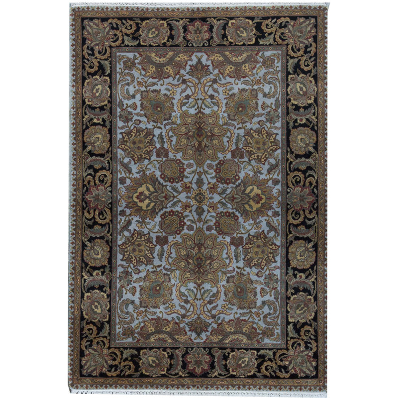 Crown Wool Oriental Area Rug in Blue/Black/Brown