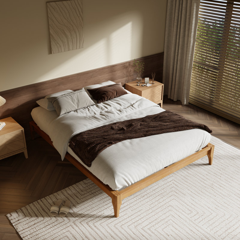 Lit plateforme en bois massif, Grand lit, Naturel