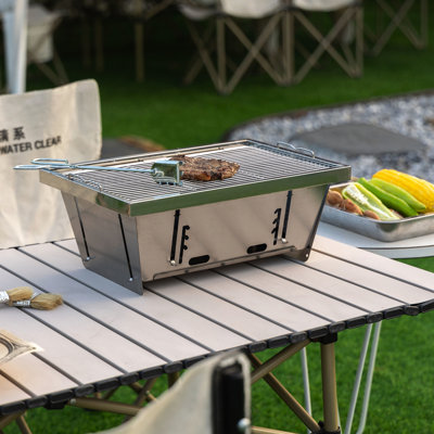 Outdoor Camping Charcoal Bbq - Folded, Steel Grill For Enjoyment Foldable, Plate