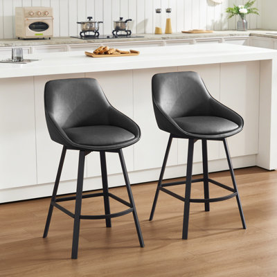 Janayshia Modern Industrial Swivel Upholstered 25.6'' Faux Leather Counter Stool with Metal Frame