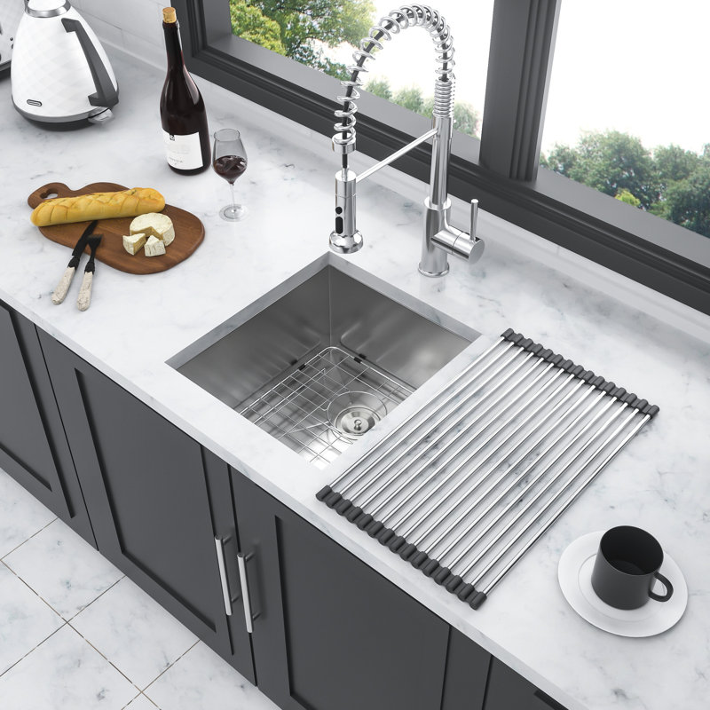 15"X9" Undermount Kitchen Sink - 13 Inch Deep, Stainless Steel 304, Smooth Surface, Condensation Coating, With Pad & Drain Basin Easy To Clean, Condensation And