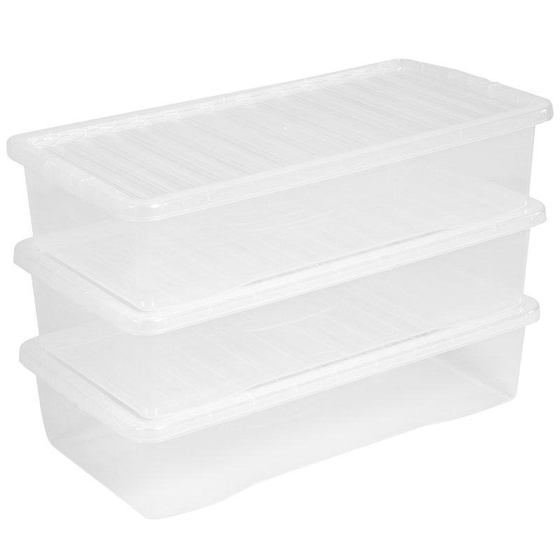Wham Crystal 42L Plastic Underbed Storage Pack of 3 Clear, Clear