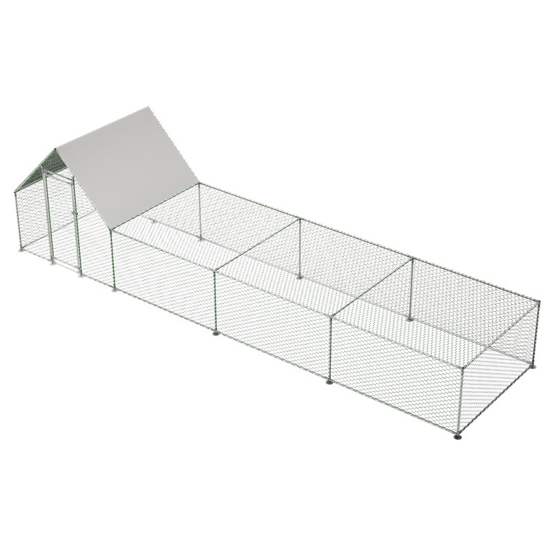 Cage à poulet en métal 26 pi x l 6,7 pi x P 6,6 pi avec fil de volaille galvanisé et système de verrouillage sécuritaire pour l'extérieur
