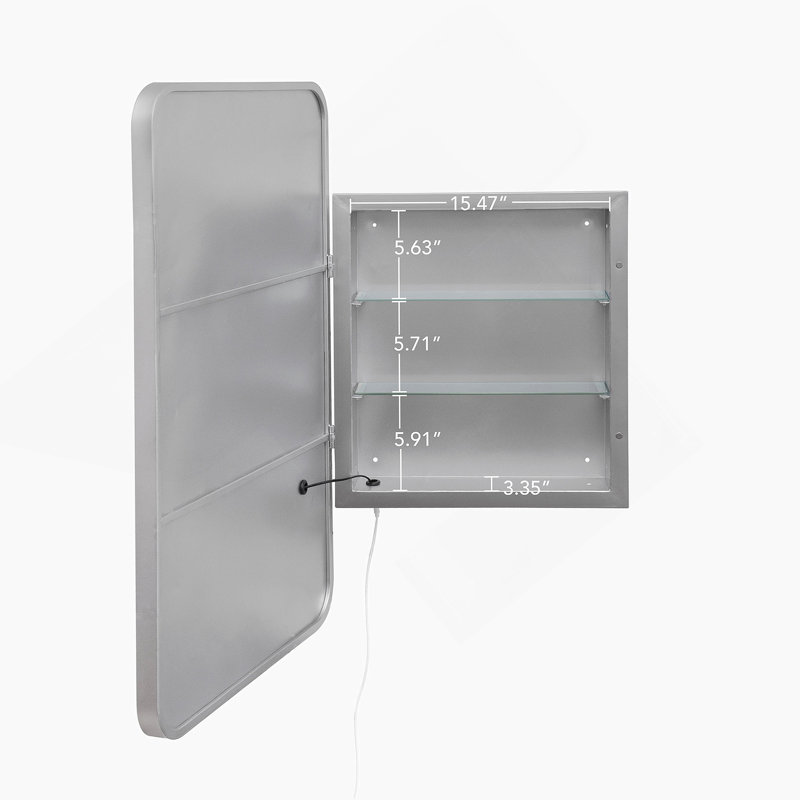 Armoire à pharmacie rectangulaire avec miroir, Argent argent