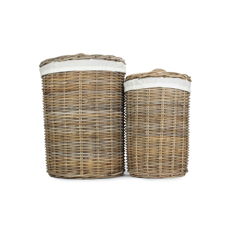 Wicker 2 Piece Laundry Hamper Basket set with Lining