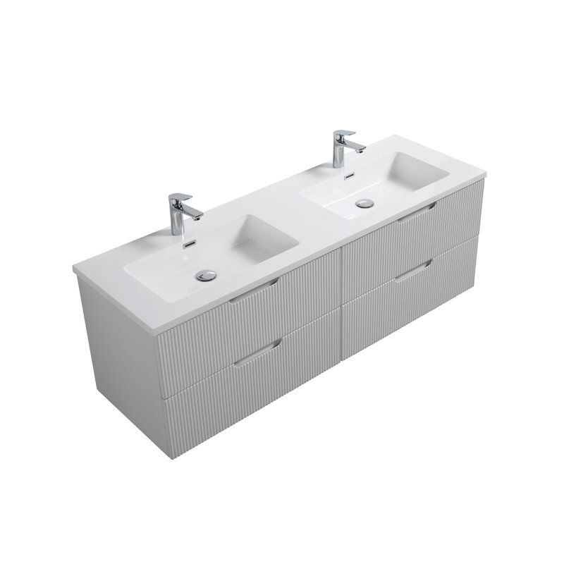 Kamaj 59'' Double Bathroom Vanity with Poly Marble Top