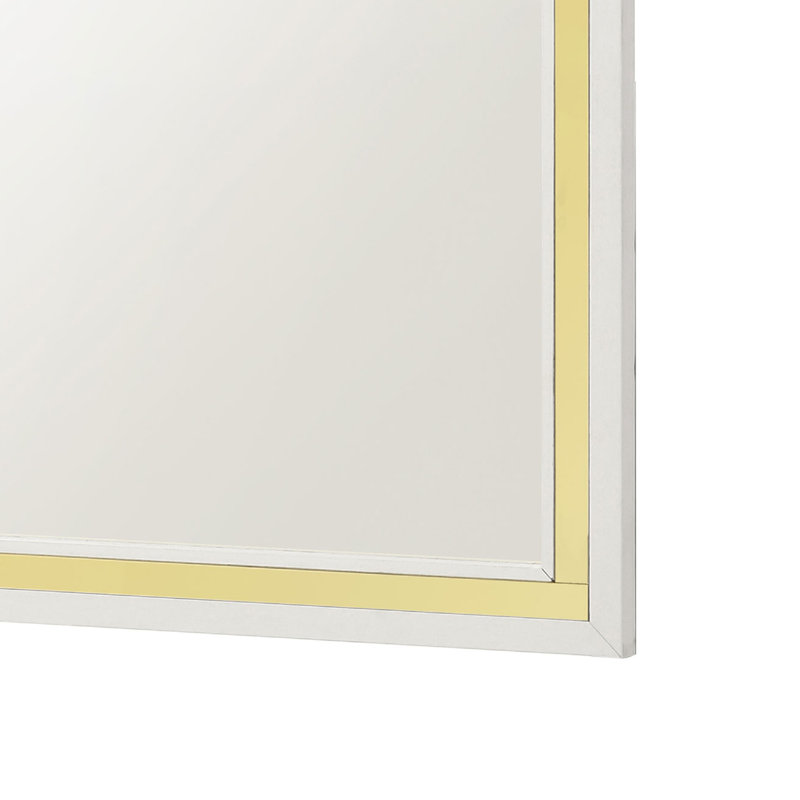 Miroir de commode carré Jenny, bordure dorée polie, bois et mélamine, Blanc