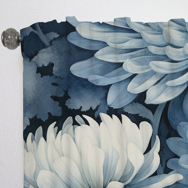 Allensby Sapphire Mums On Dark Gray And Light Aquamarine - Traditional Velvet Curtain - 1 panel, 52" W x 95" L