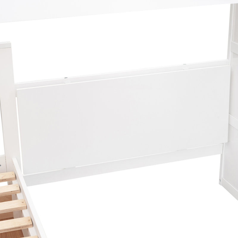 Lit superposé élégant au-dessus de double, blanc - 3 tiroirs, bureau portatif et lit garde-robe pour l'organisation de la chambre à coucher