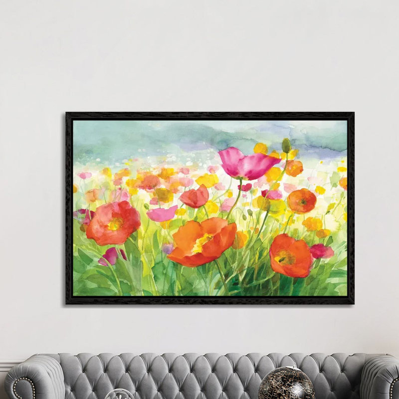 Meadow Poppies by Danhui Nai - Painting on Canvas, Black Framed, 152.5 cm H x 101.5 cm W