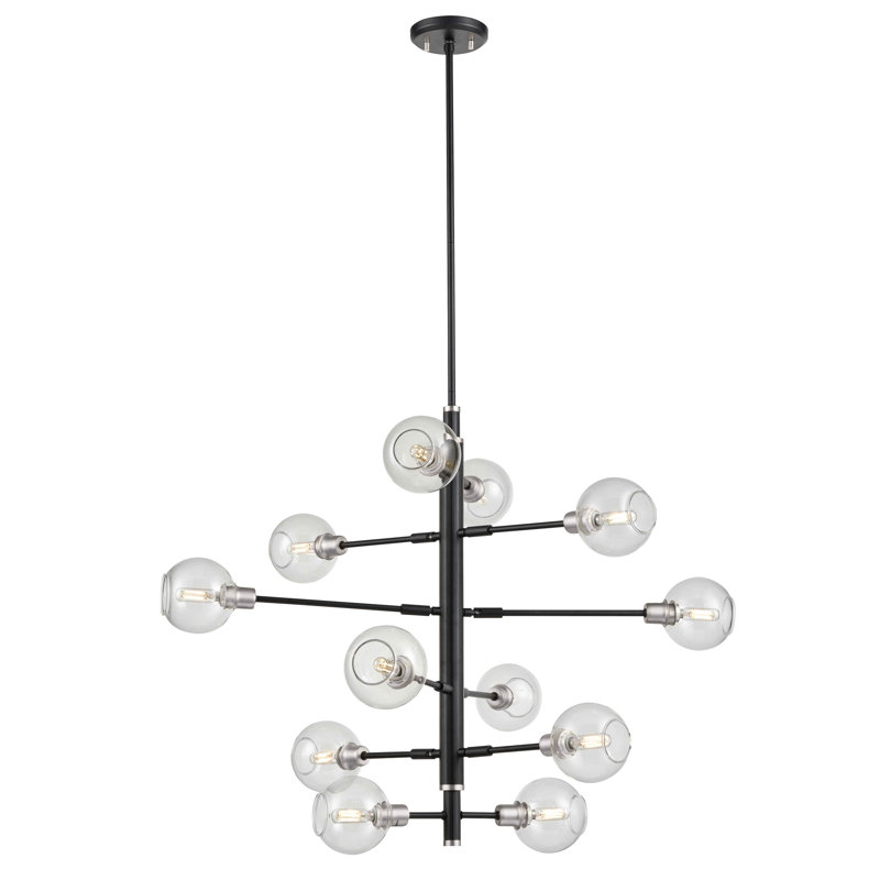 Lustre à niveaux 12 lumières unique Tavera, Graphite
