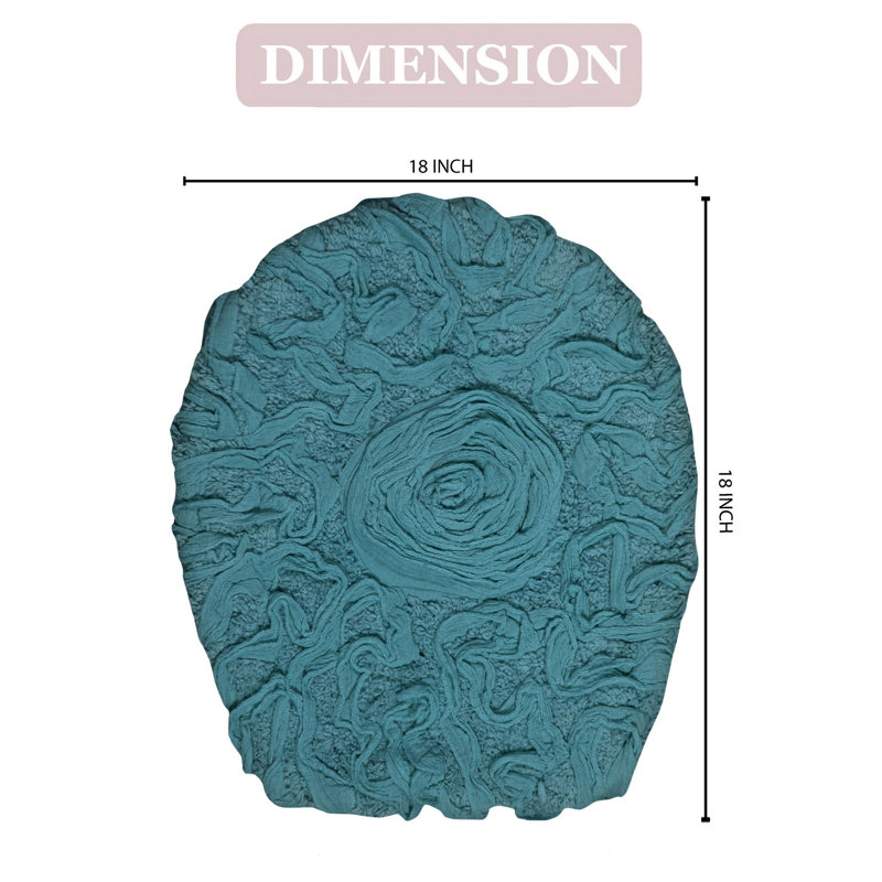 100% Cotton Plush Floral Toilet Seat Lid Cover with Elastic Fit, Soft Decorative Bathroom Accent, 18" x 18", Blue