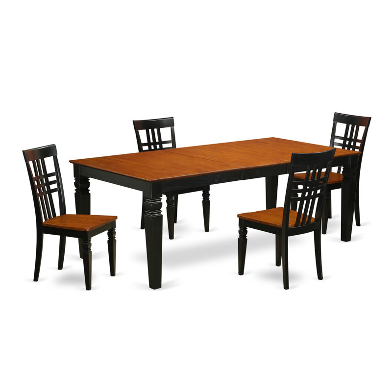 Ensemble de meubles de salle à manger 5 pièces comprenant une table rectangulaire en bois avec rallonge papillon et 4 chaises de cuisine, 42 po x 84 po, noir et cerisier