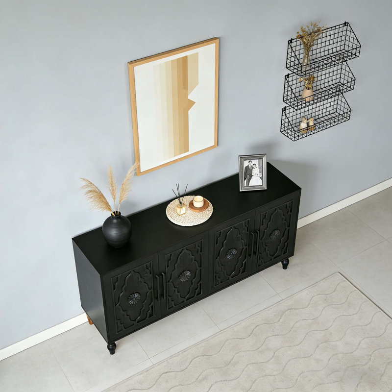 Grande armoire de rangement Carved, Noir