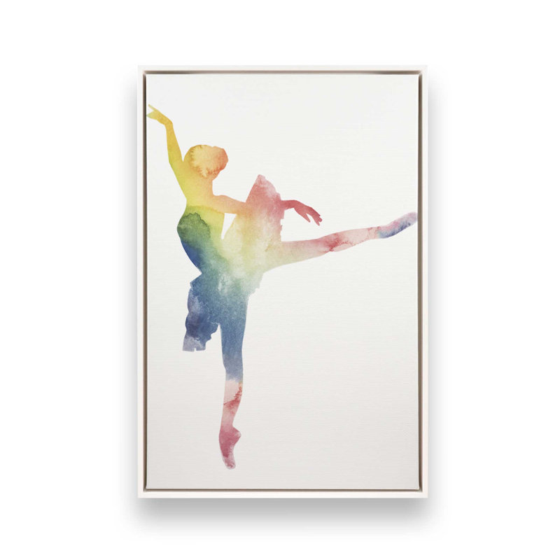 Silhouette arc-en-ciel aquarelle ballet I, H 18,75 po x l 12,75 po, Cadre flottant, Blanc opaque