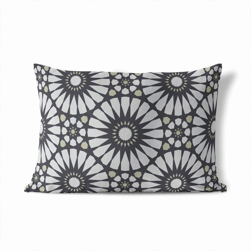 Coussin lombaire d'extérieur à motif géométrique Sylvia, Gris anthracite