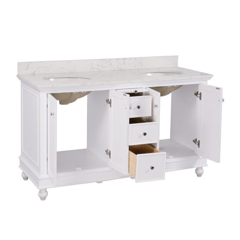 Ensemble de meuble-lavabo double 60 po Ferdinand, Blanc, Marbre d'ingénierie
