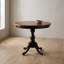 Ensemble de salle à manger rond 3 pièces en bois dur asiatique cerisier noir avec chaises Parson capitonnées en lin bleu
