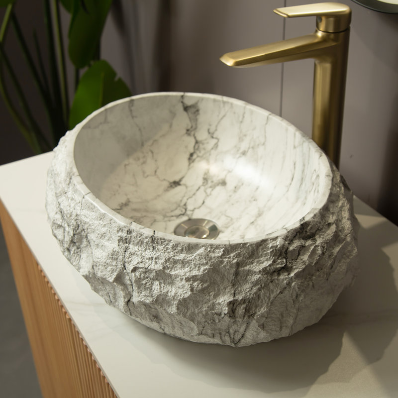 Lavabo de salle de bain 45,7 cm (18 po), ovale irrégulier, lavabo en résine, motif pierre, aspect artistique, sans robinet, utilisation à long terme, 3 couleurs disponibles, entretien facile, profondeur 45,5 cm (17,92 po).