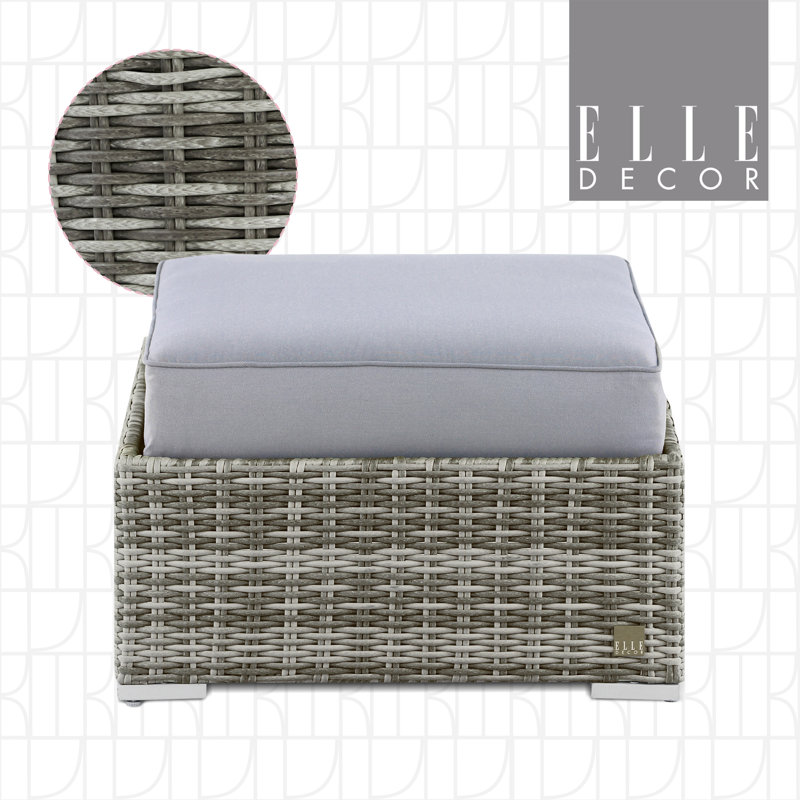 Modern Square Grey Wicker Outdoor Ottoman with Cushion