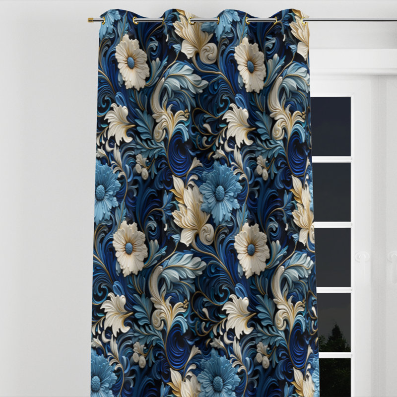 Avalie - Floral Blackout Grommet Curtain - 1 panel, 52" W x 63" L, Golden Grommets