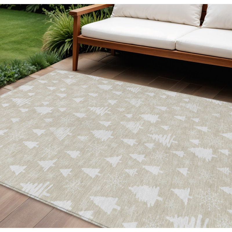 Tapis intérieur/extérieur lavable beige et ivoire à motifs d'arbres, 2,74 m x 3,66 m