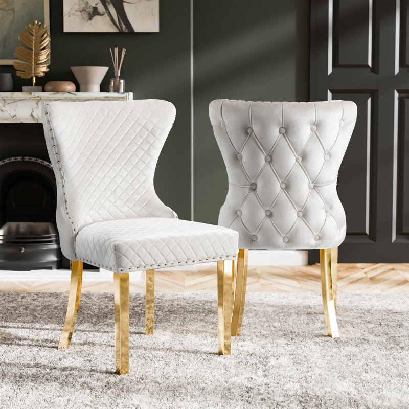 Chaises d'appoint rembourrées Monroe, Doré, Blanc