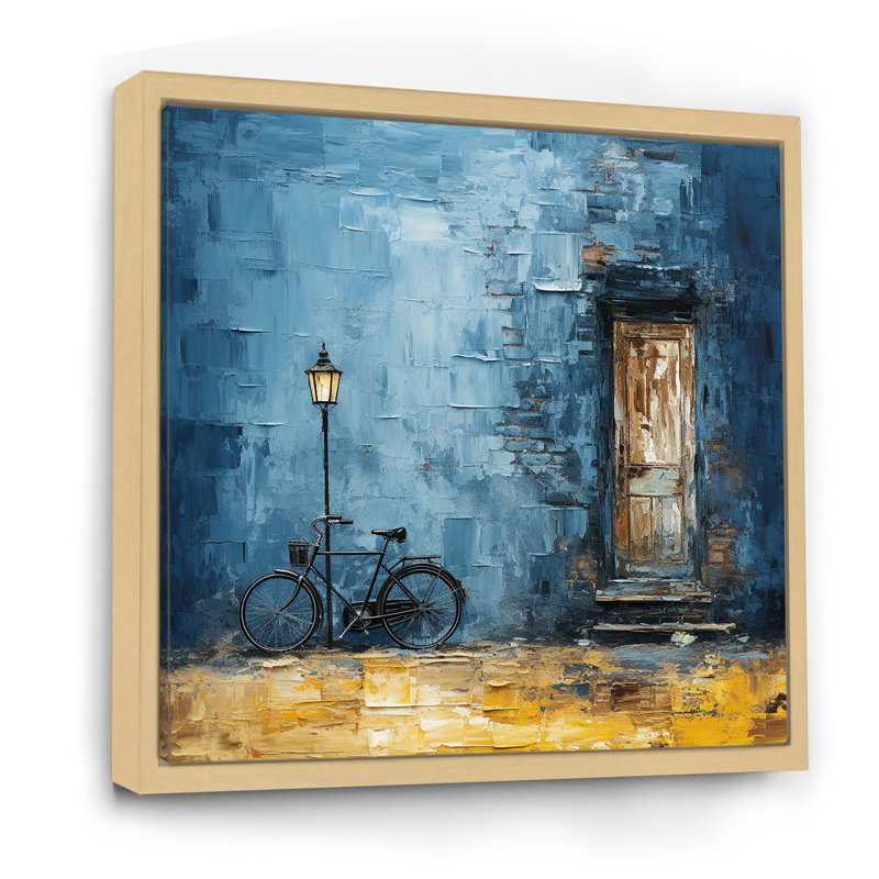 Vélo bleu «I» sur toile, Cadre naturel flottant, H 24 po x l 24 po x P 1 po