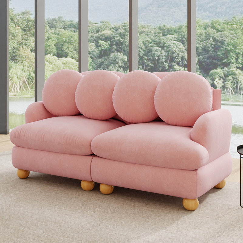 Canapé d'angle modulaire 2 places en chenille rose, 173 cm (68 po), assise profonde avec 4 coussins décoratifs., Pink