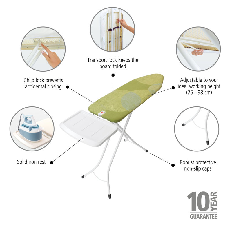 Brabantia Size B Ironing Board With Solid Steam Unit Holder, Calm Rustle/White