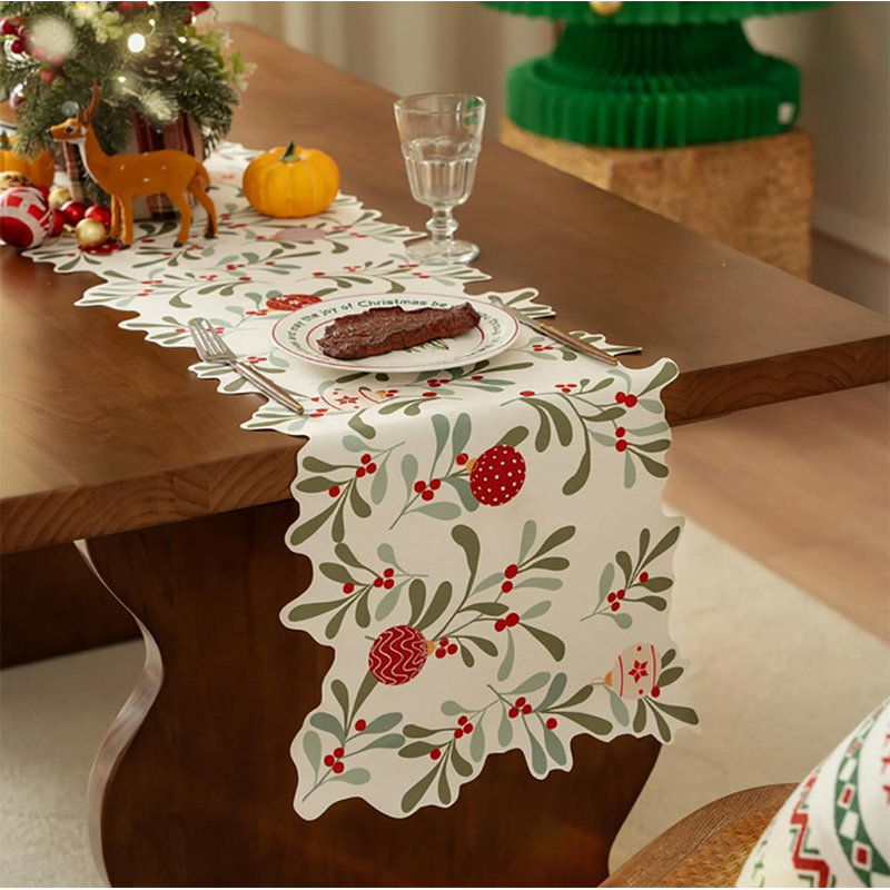 Multicolored Holiday Berries And Leaves Christmas Table Runner, 72"L x 14"W