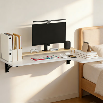 Bureau mural pliant flottant en forme de L mural, bureau d'angle peu encombrant pour le bureau à domicile