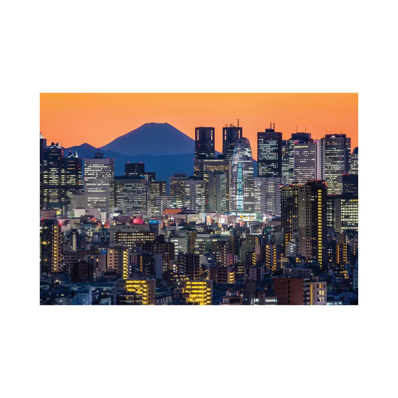 Tokyo Skyline With Mount Fuji At Night 1 Piece Wrapped Canvas Wall Art, 20.32cm H x 30.48cm W
