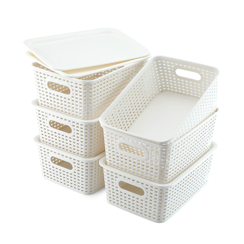 Set of 6 Stackable Small Plastic Storage Bins with Lids, Multipurpose Organizer Containers for Shelves, Drawers, Desktop, Playroom, Classroom & Office Organization