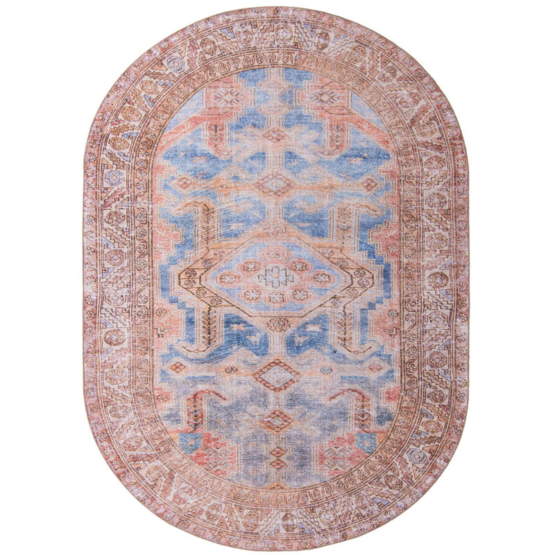 Tapis traditionnel Amilio bleu-rouille, Ovale 7 pi 6 po x 10 pi 6 po