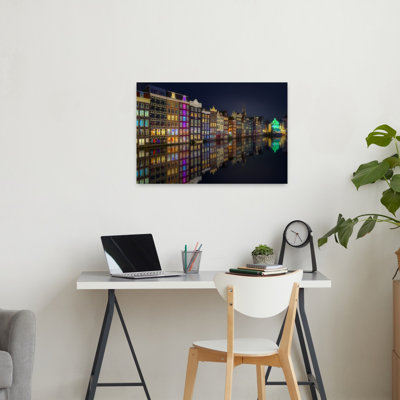 " Amsterdam Night Reflections Colorful Tranquil Vibrant Architecture City Wall Art Print " by Bartolome Lopez
