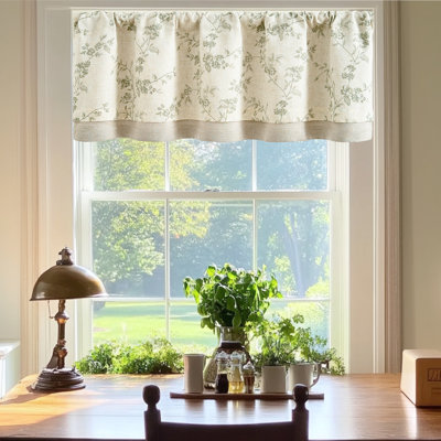Light Filtering Farmhouse Floral Valance Rod Pocket Window Treatment for Living Room, Kitchen & Laundry