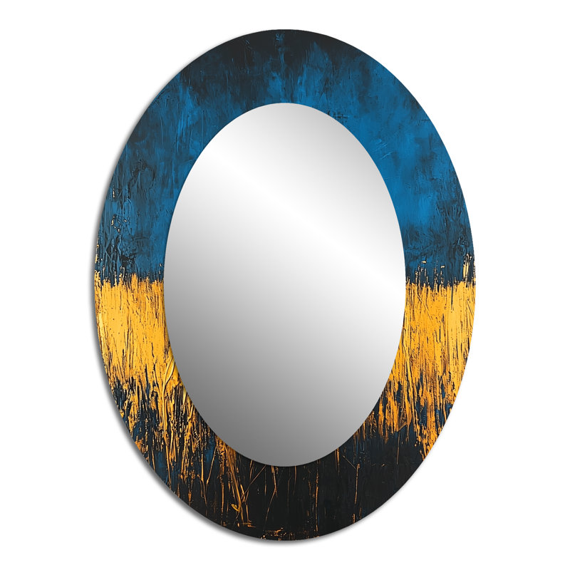 Silhouette épouvantail à la ferme I - Miroir mural ovale glam bleu, 40 po x 30 po