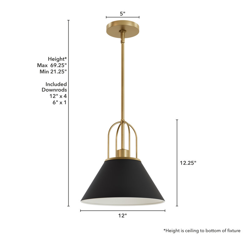 Jasmine Roth 1 - Light Flat Matte Black Cone Pendant, 12.25" H x 12" W x 12" D