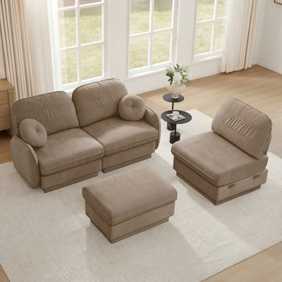 105"Chenille Cloud 3-Seater Sofa with a Ottoman