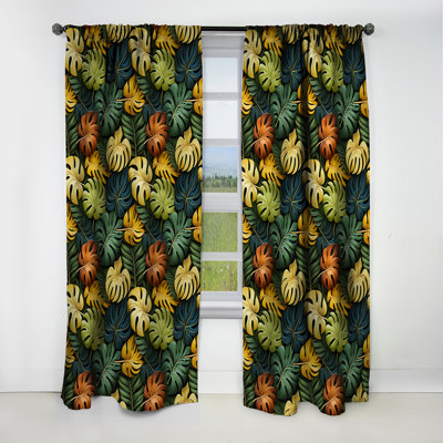 Monstera - motif tropical magique II - Rideau floral - Rideau floral occultant en velours - 1 panneau