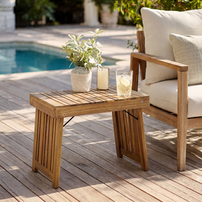 Belsky Rectangular Acacia Folding Outdoor Side Table , 21.5'' in. W 13.75'' in. D, Teak